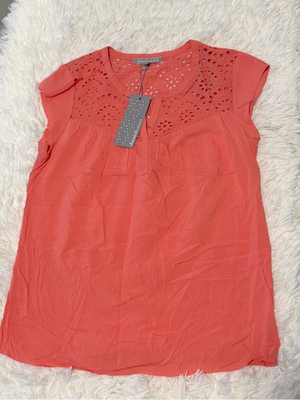 Daniel Rainn Coral Eyelet Cap Sleeve Blouse